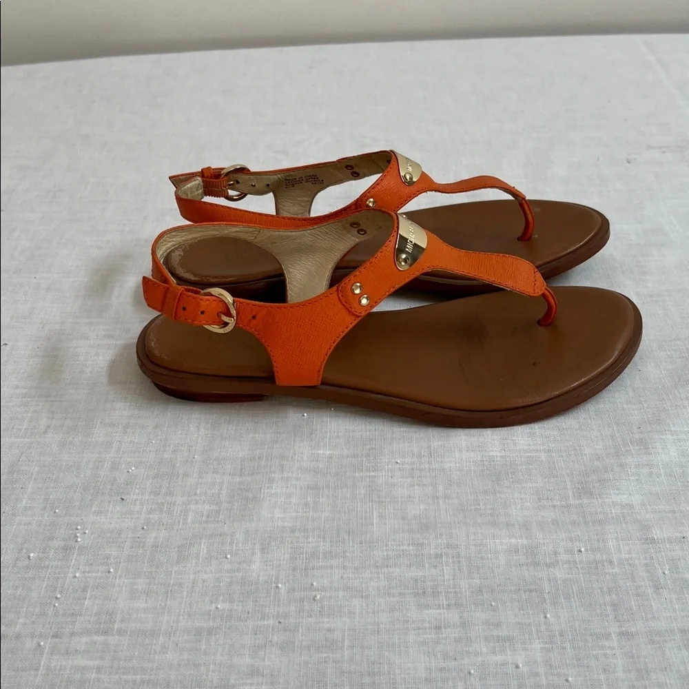 🌞 Michael Kors T-Strap Sandals in Tangerine with Gold Plate women 6.5